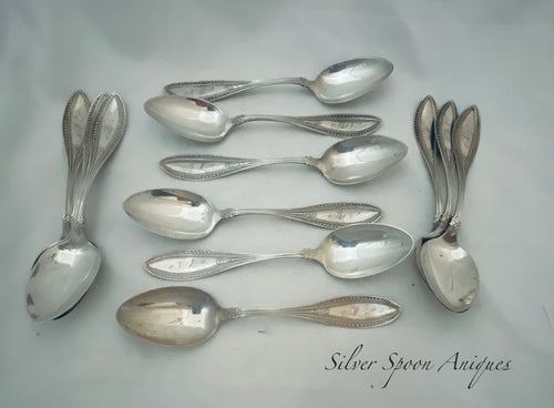 Rare set of 12 American Sterling Teaspoons, Indian pattern, Whiting, 1874