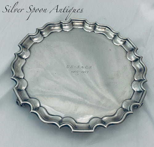 Large Art Deco English Sterling Footed Salver, London, 1926