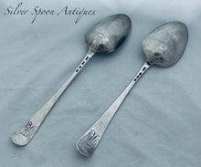 Load image into Gallery viewer, Early pair of sterling English Provincial Tablespoons, Edward Sawyer, Birmingham, 1776