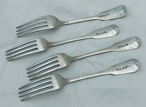 Four English Sterling Dessert Forks, London, 1825