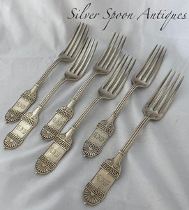 Set of six American sterling Forks, New York, 1850s-1870s