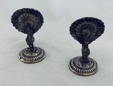 Load image into Gallery viewer, Pair of Indian silver peacock menu holders, c.1900-1920s