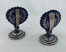 Load image into Gallery viewer, Pair of Indian silver peacock menu holders, c.1900-1920s