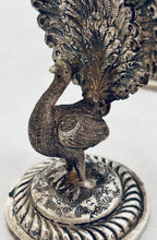 Load image into Gallery viewer, Pair of Indian silver peacock menu holders, c.1900-1920s