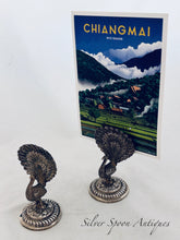 Load image into Gallery viewer, Pair of Indian silver peacock menu holders, c.1900-1920s