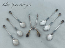Load image into Gallery viewer, Set of Danish 'Golden Crown' teaspoons and sugar tongs, W&amp;S Sorensen, Horsens, 1960s