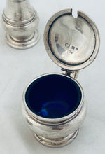 Load image into Gallery viewer, Three piece English sterling cruet set, Mappin &amp; Webb, London, 1935