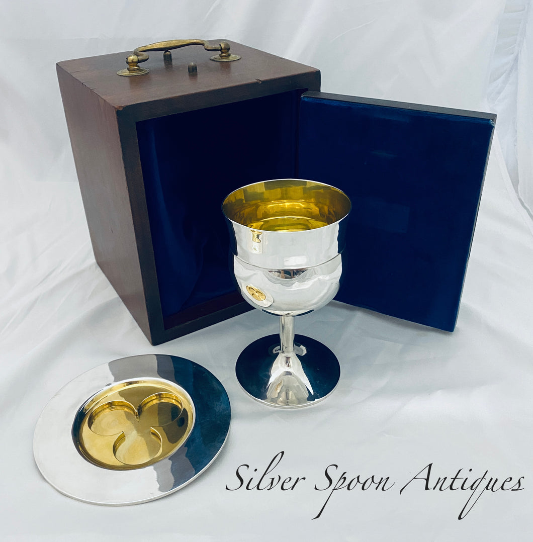 Solid Silver Australian Chalice and Paten in Wooden Box, JE Hale, Adelaide