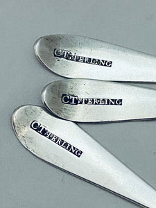Three Irish Provincial sterling Celtic-point teaspoons, Carden Terry, Cork, 1780s-90s