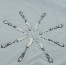 Load image into Gallery viewer, Set of 8 American sterling butter spreaders, 'Burgundy' pattern, Reed and Barton