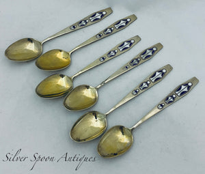 Set of 6 Soviet Era solid silver teaspoons, 1960s