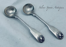 Load image into Gallery viewer, Pair of English Sterling Fiddle and Shell Salt Spoons, Theobalds &amp; Atkinson, London, 1838