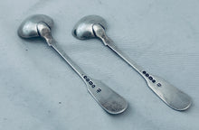 Load image into Gallery viewer, Pair of English Sterling Fiddle and Shell Salt Spoons, Theobalds &amp; Atkinson, London, 1838