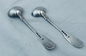 Pair of English Sterling Fiddle and Shell Salt Spoons, Theobalds & Atkinson, London, 1838