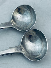 Load image into Gallery viewer, Pair of English Sterling Fiddle and Shell Salt Spoons, Theobalds &amp; Atkinson, London, 1838