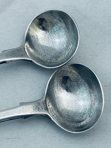 Pair of English Sterling Fiddle and Shell Salt Spoons, Theobalds & Atkinson, London, 1838