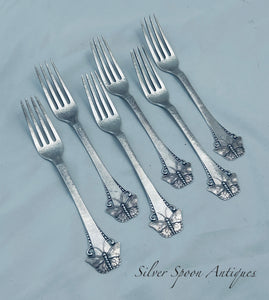 Set of 6 Danish Silver Forks 'Butterfly/Sommerfugl' pattern, 1926