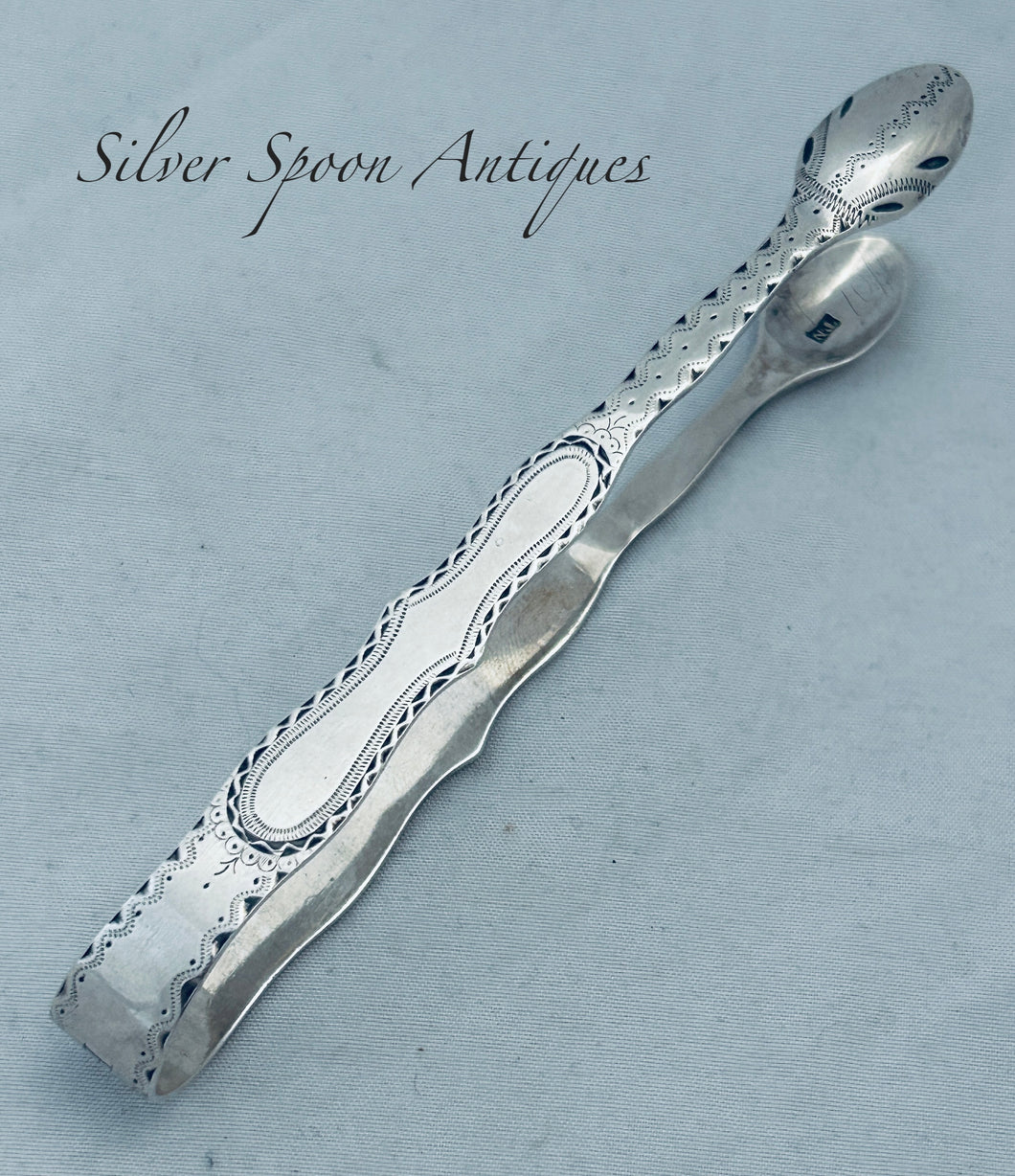 English Sterling Bright Cut Tongs, Rare incuse mark, Thomas Northcote, London, c.1785