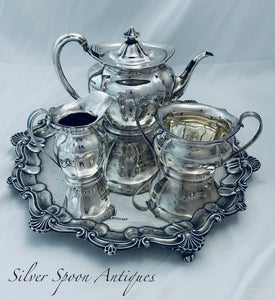 A good heavy English sterling tea set and tray, Sheffield, Henry Atkin, 1913-1914