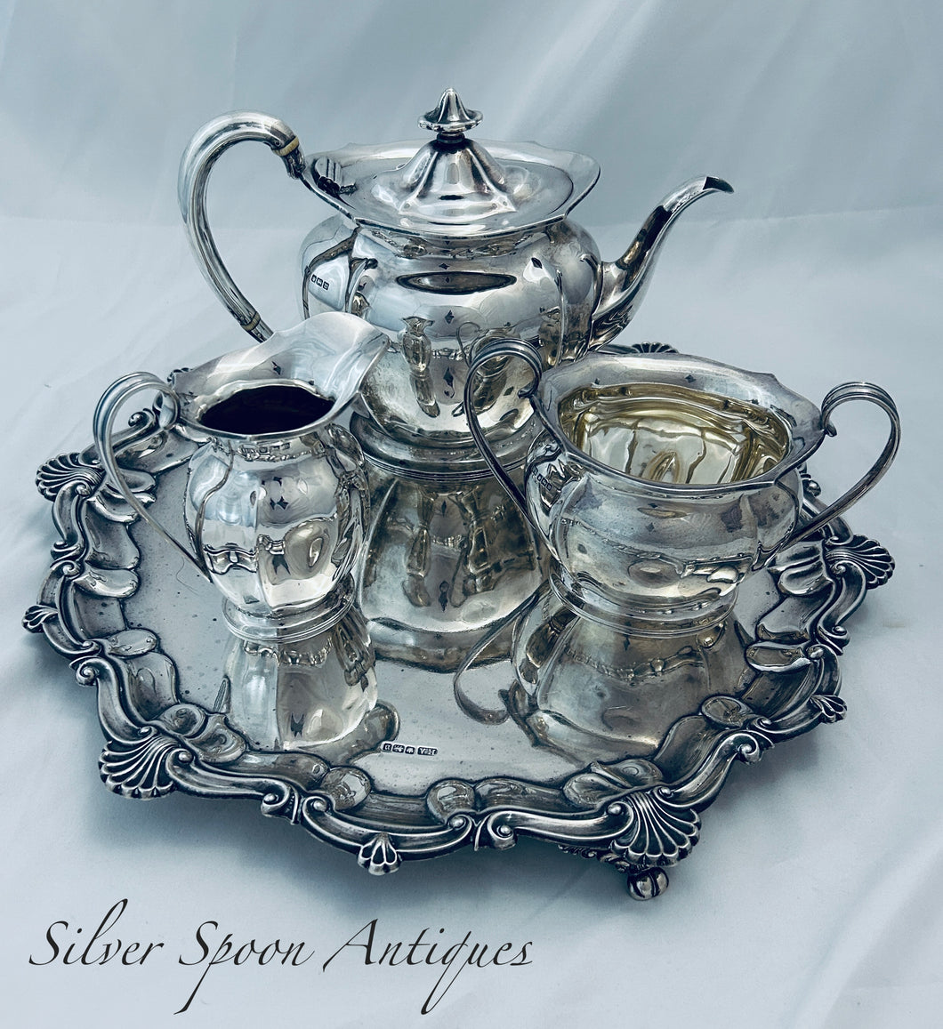 A good heavy English sterling tea set and tray, Sheffield, Henry Atkin, 1913-1914
