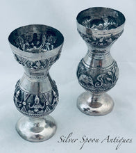 Load image into Gallery viewer, Pair of Indian silver bud vases, c.1920