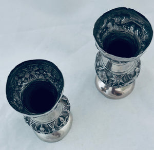 Pair of Indian silver bud vases, c.1920