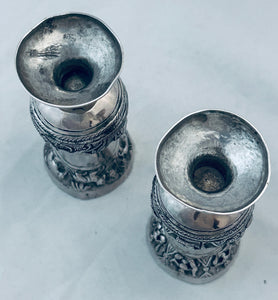 Pair of Indian silver bud vases, c.1920