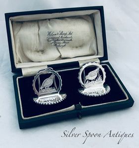 Boxed pair of English sterling Card Holders, A Wilcox, Birmingham, 1932
