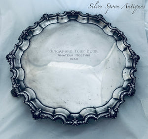 English Sterling Singapore Racing Salver, Adie Brothers, Birmingham, 1956