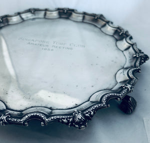 English Sterling Singapore Racing Salver, Adie Brothers, Birmingham, 1956
