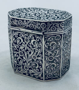Indian silver tea caddy, Cutch, c.1900