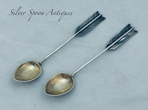 Rare pair of Russian silver and niello teaspoons, 1800s