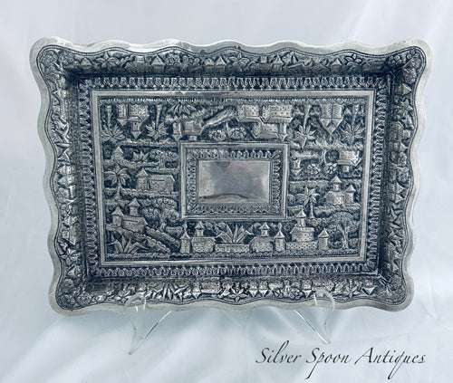 Indian Silver Tray with Village Scenes, Calcutta, c.1900-1920