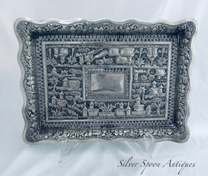 Indian Silver Tray with Village Scenes, Calcutta, c.1900-1920