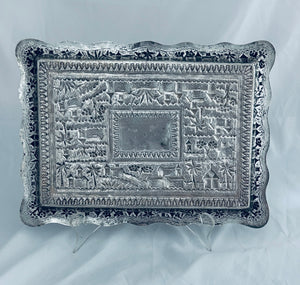 Indian Silver Tray with Village Scenes, Calcutta, c.1900-1920