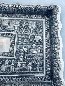 Indian Silver Tray with Village Scenes, Calcutta, c.1900-1920