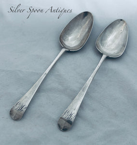 Early pair of sterling English Provincial Tablespoons, Edward Sawyer, Birmingham, 1776