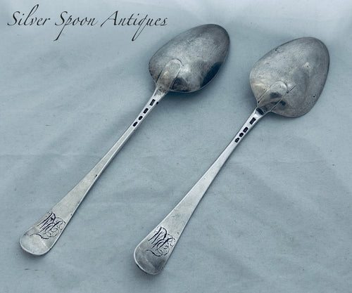 Early pair of sterling English Provincial Tablespoons, Edward Sawyer, Birmingham, 1776