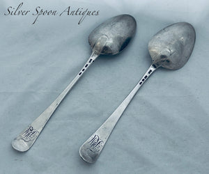 Early pair of sterling English Provincial Tablespoons, Edward Sawyer, Birmingham, 1776