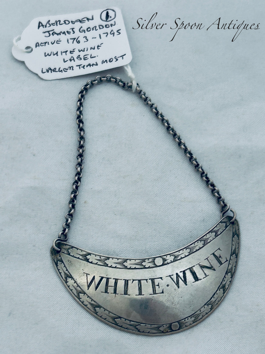 Large Scottish Provincial Wine Label, James Gordon, Aberdeen, 1763-1795