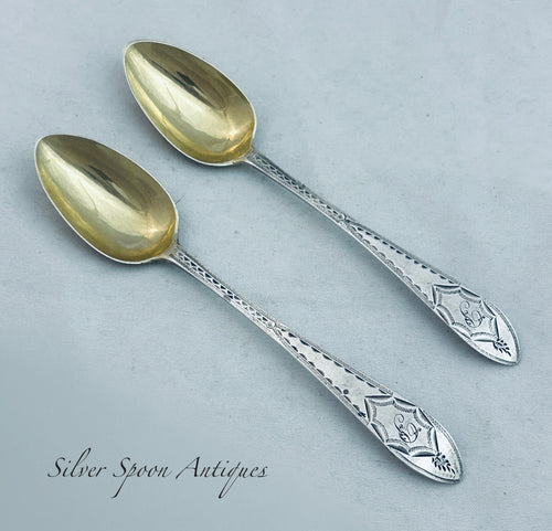 Pair of Scottish sterling bright-cut teaspoons, William Auld, Edinburgh, c.1800