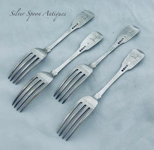Set of four English silver Table Forks, Eley, London, 1811