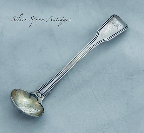 English Fiddle and Thread long stemmed salt spoon, Thomas Barker, London, 1819