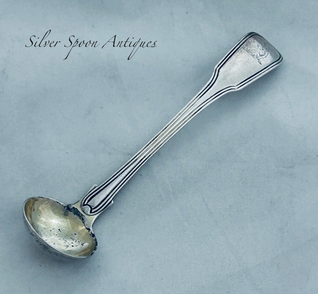English Fiddle and Thread long stemmed salt spoon, Thomas Barker, London, 1819
