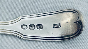 English Fiddle and Thread long stemmed salt spoon, Thomas Barker, London, 1819