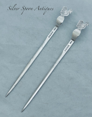 Pair of Victorian English Sterling Poultry Skewers, Williams & Co, London, 1889