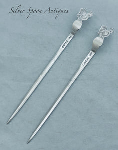 Pair of Victorian English Sterling Poultry Skewers, Williams & Co, London, 1889