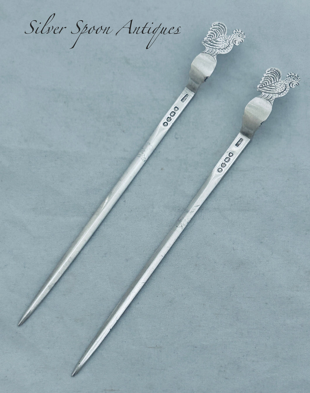 Pair of Victorian English Sterling Poultry Skewers, Williams & Co, London, 1889