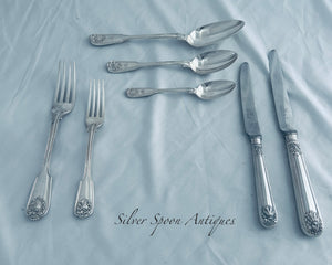 Full English Georgian sterling canteen (12), Fiddle, Shell and Thread Pattern, Traies, London, c.1835