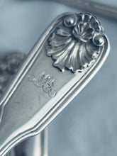 Load image into Gallery viewer, Full English Georgian sterling canteen (12), Fiddle, Shell and Thread Pattern, Traies, London, c.1835